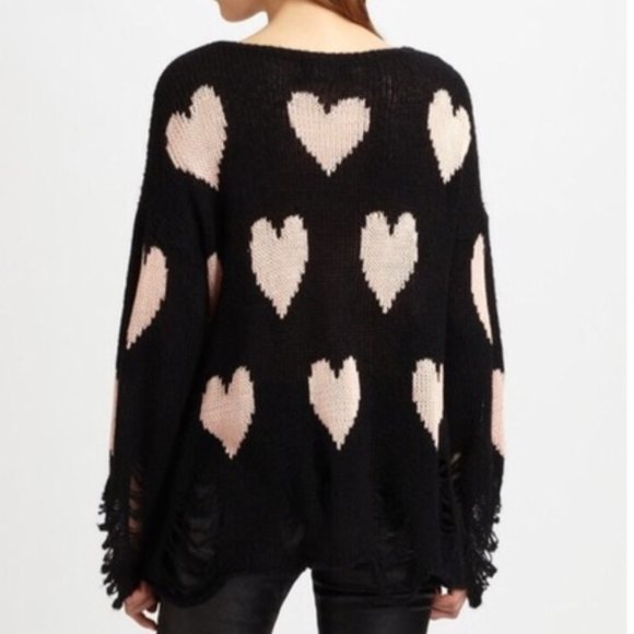 💥ICONIC💥WILDFOX All Over LOVE Distressed Lennon Sweater in Black & Pink - Picture 11 of 13